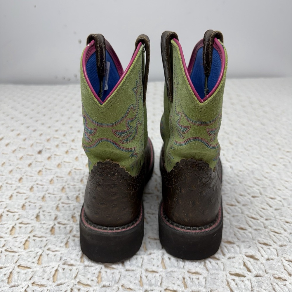 Ariat Fat Baby Western Boots Womens 7.5B Brown Green Pink Leather Style 10012821 - Picture 3 of 13